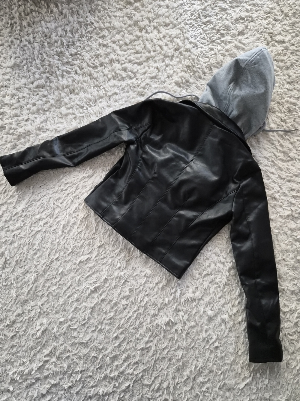 [BLANKNYC] Black Faux Leather Hooded Moto Jacket - Size XS - Picture 14 of 16